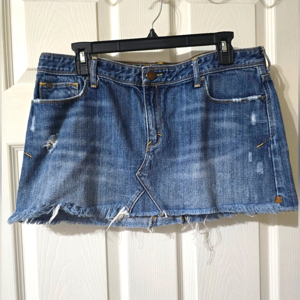 Distressed Denim Mini Skirt - Blue